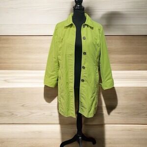 Eddie Bauer Trench‎ Rain Coat Cotton Blend Jacket Lime Green Womens Size Medium